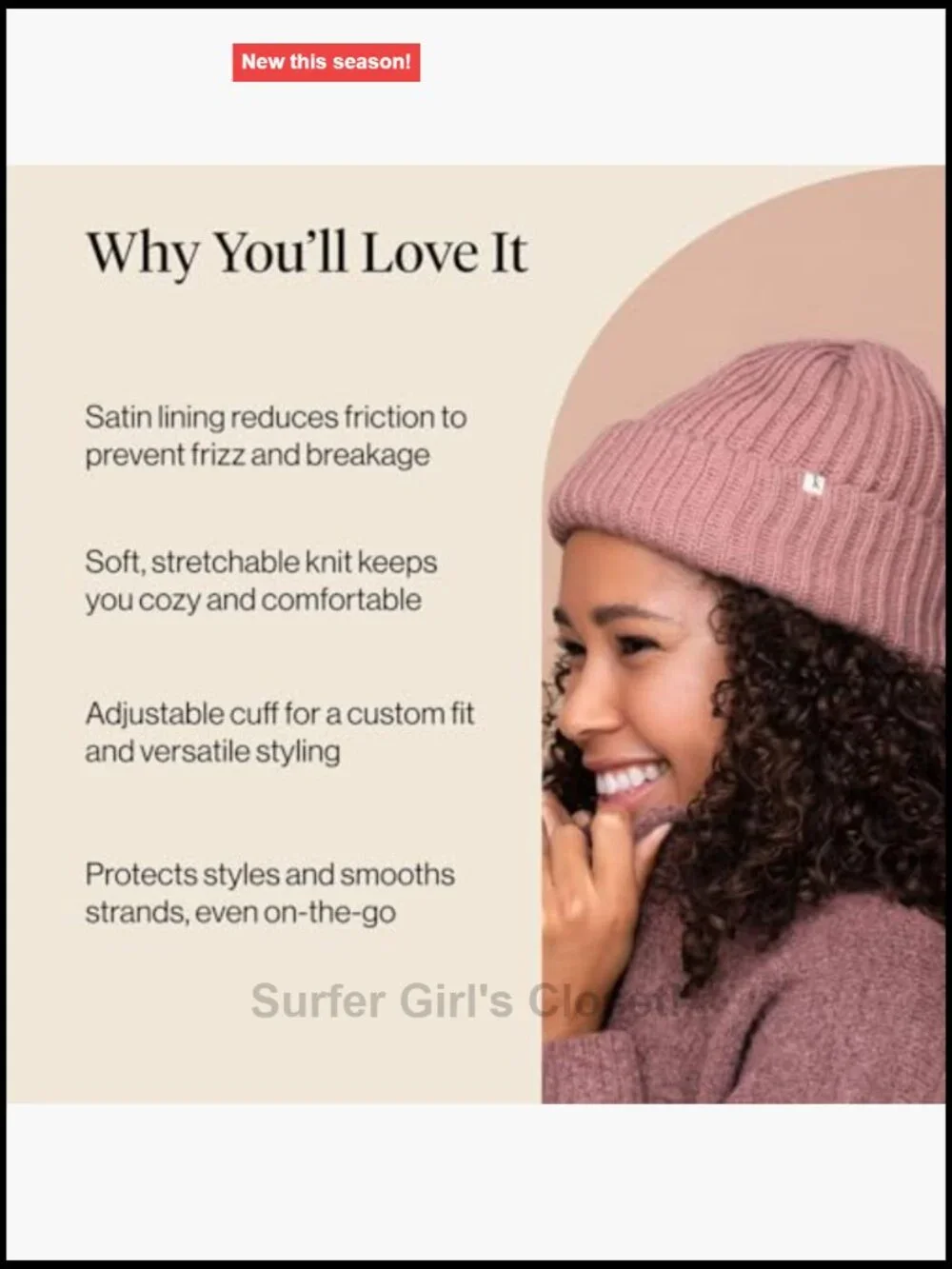 Satin Lined Beanie for Hair Protection, Anti Frizz Winter Hat, Unisex Beanie